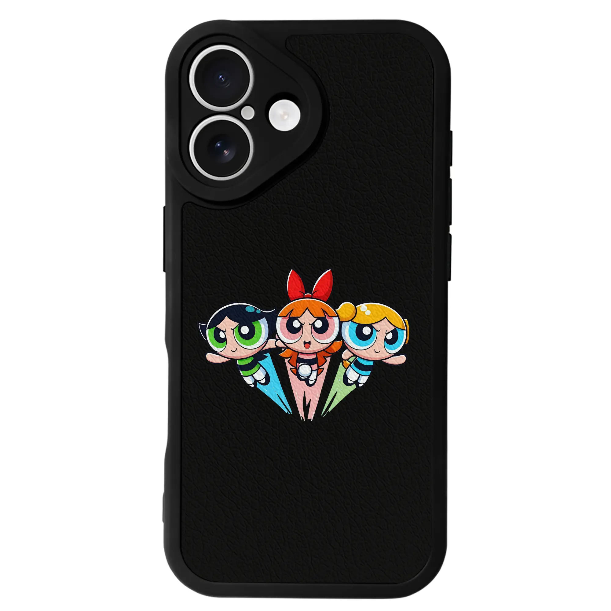 パワパフガールズ グッズ バターカップ - IPhone 16シリーズ対応 ・ シリコンスマホケース ・ レザー調 ・ 高精度フィット ・ 耐衝撃 ・ ワイヤレス充電対応 ・ 精密カット